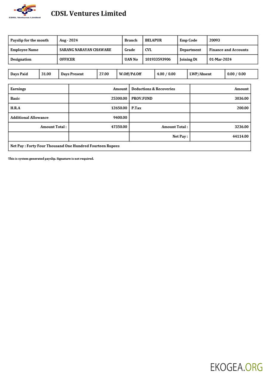 Modèle de fiche de paie de CDSL Ventures Limited aux formats Word et PDF.pdf, 1